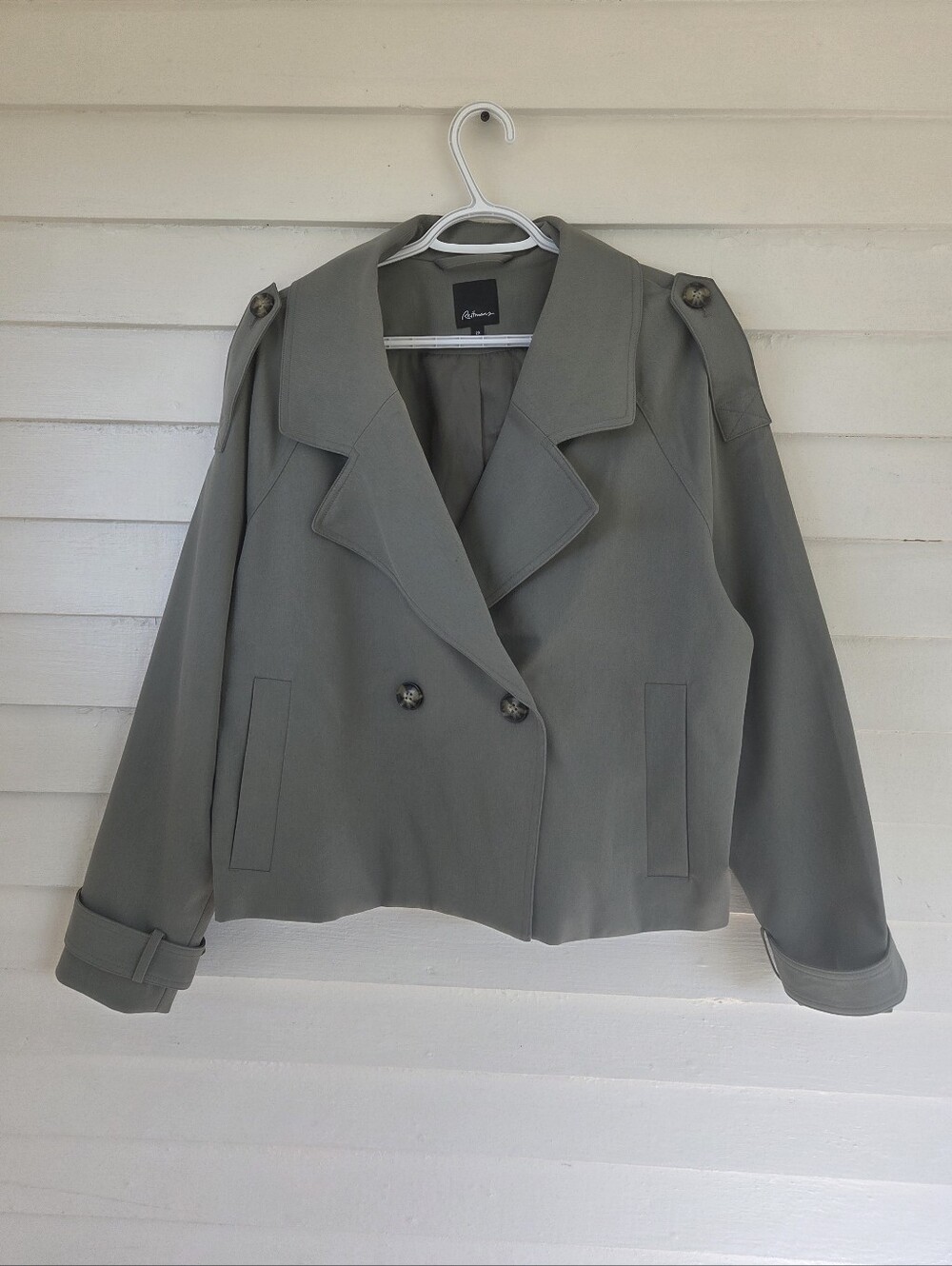 Reitmans Olive Green Cropped Double-Breasted Trench Jacket Size 2X